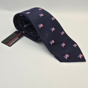 Mens Navy Blue American Flag Print Patriotic Silk Necktie Hand Made HISDERN